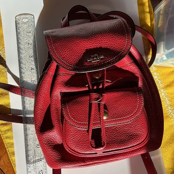 Coach Women's Pennie Pebble Leather Red Backpack 22
